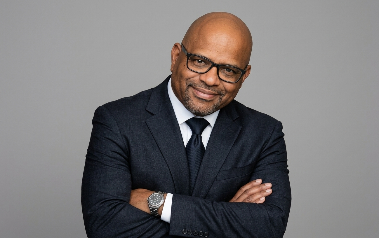 Curtis Andrews in a navy suit